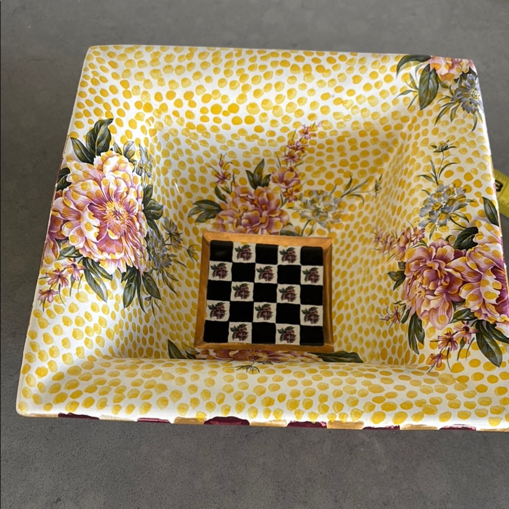 MACKENZIE CHILDS FRANK AND MUSTARD SQUARE BOWL